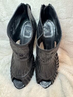 Dior Black Peep-Toe Textured Leather Heels